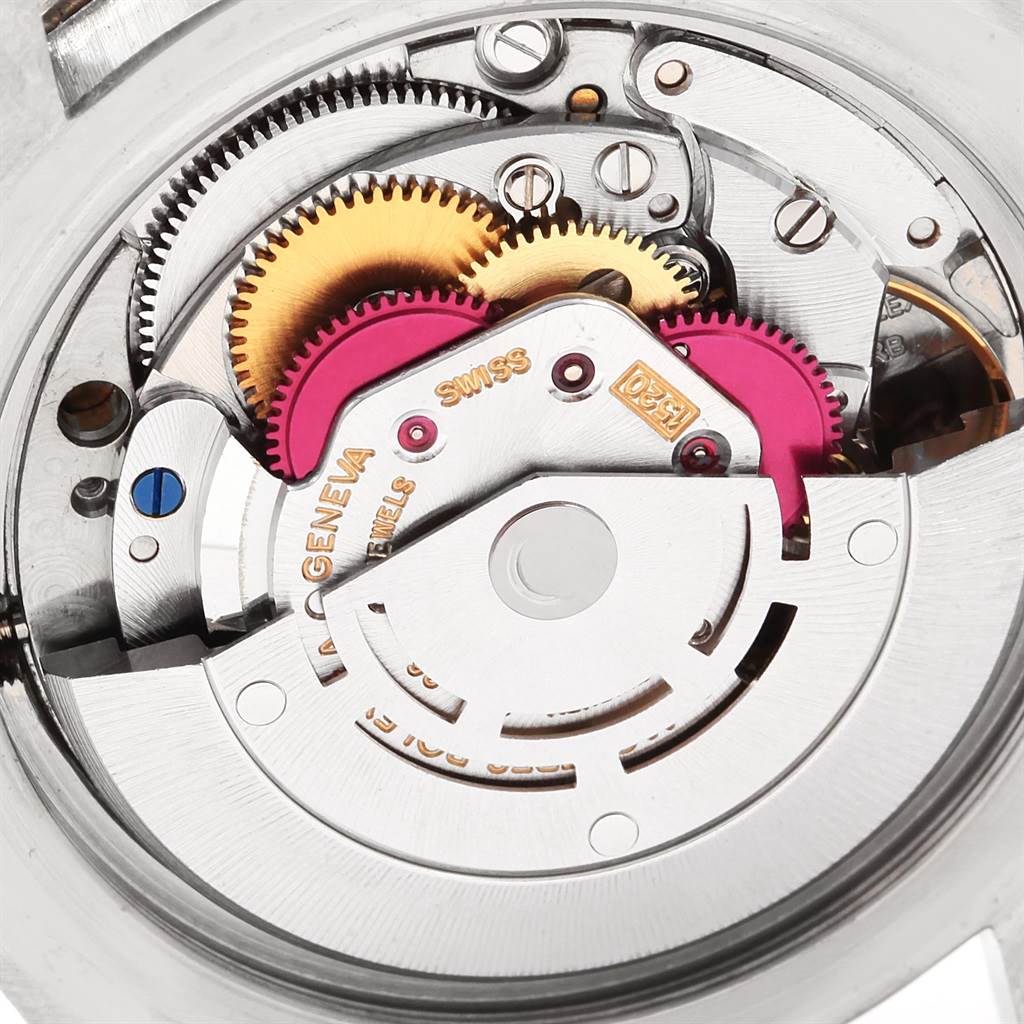 This image shows a close-up view of the internal mechanism of the Rolex Vintage Collection 5513 Men's Stainless Steel Black Dial 5513 Men's Stainless Steel Black Dial model watch.