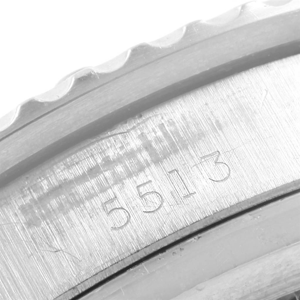 This image shows a close-up of the Rolex Vintage Collection 5513 Men's Stainless Steel Black Dial 5513 Men's Stainless Steel Black Dial model's case side, featuring the engraved model number "5513".