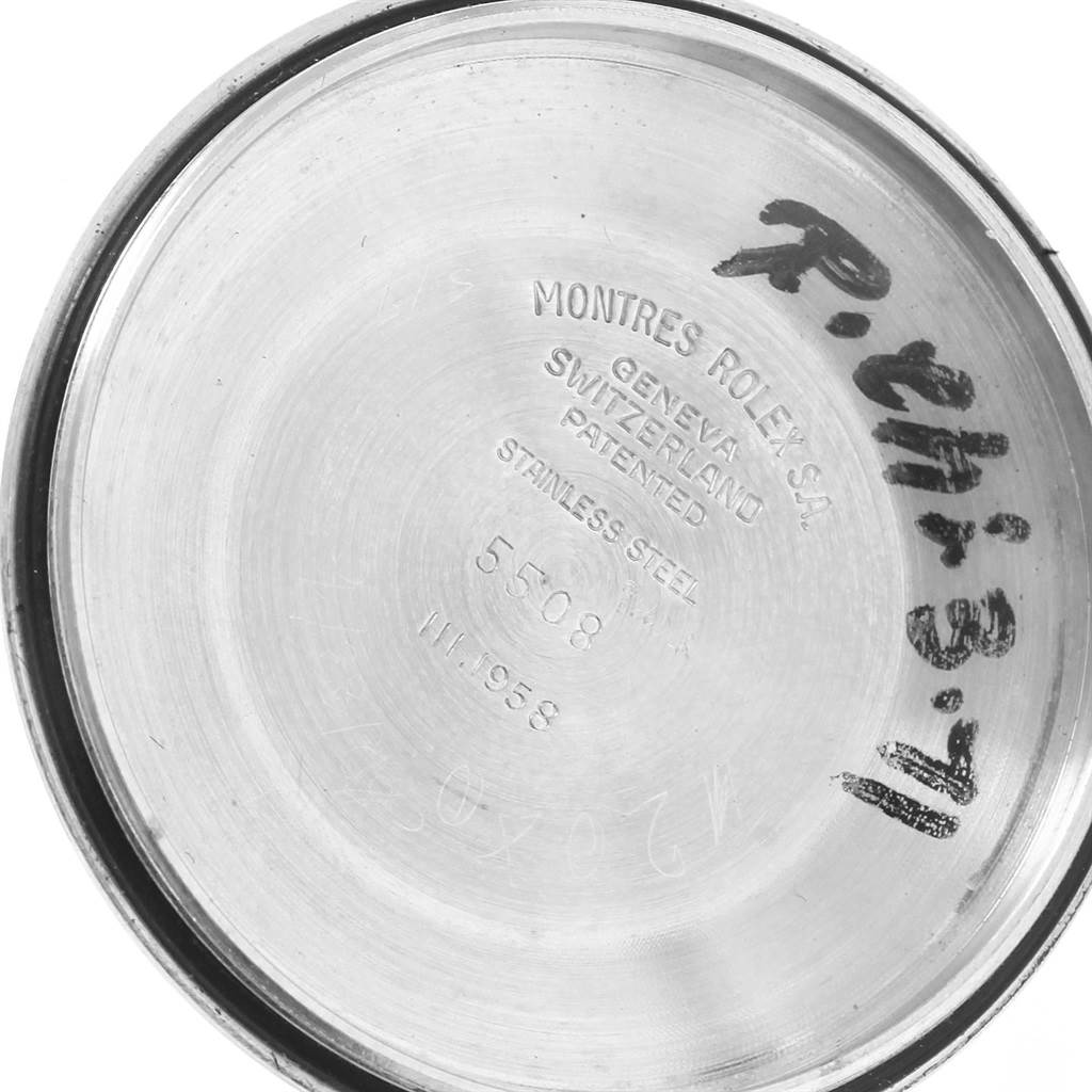 The image shows the inside case back of a Vintage Collection Rolex watch model 5508.