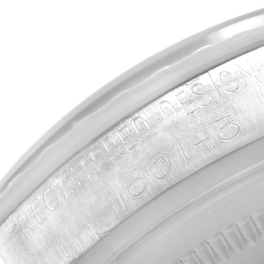 This image shows a close-up of the case back engraving on a Rolex Vintage Collection 1603 Men's Stainless Steel Silver Dial 1603 Men's Stainless Steel Silver Dial watch.