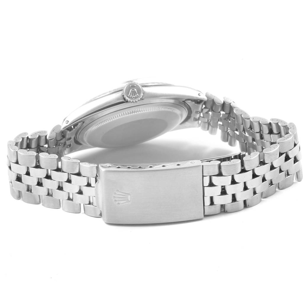 This image shows the backside and bracelet of the Rolex Vintage Collection 1603 Men
s Stainless Steel Silver Dial 1603 Men
s Stainless Steel Silver Dial watch, highlighting the clasp and case back.