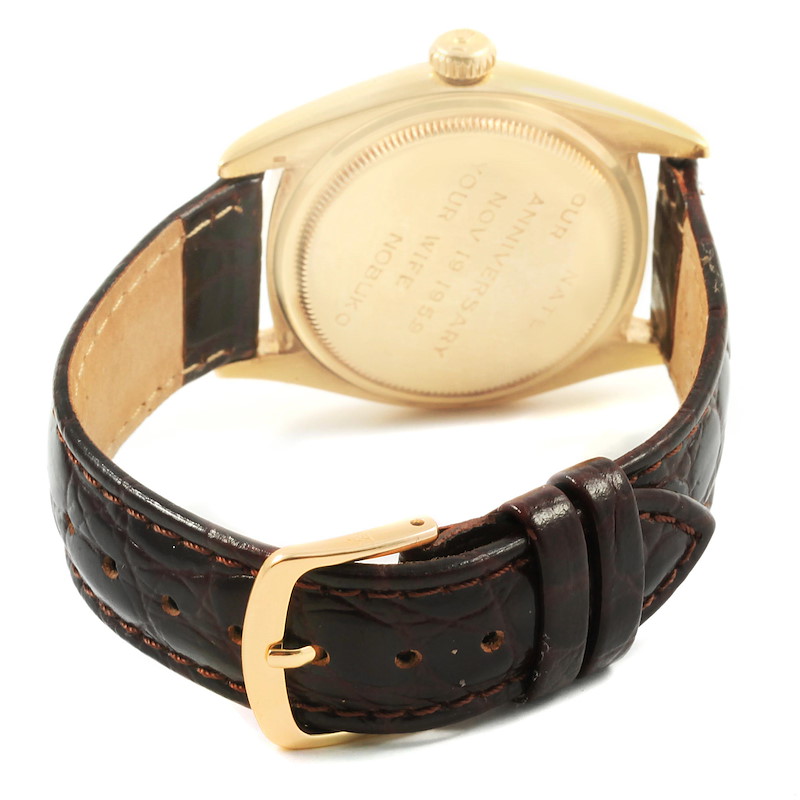 Rolex Datejust Vintage 18K Yellow Gold Brown Strap Mens Watch 6605 ...