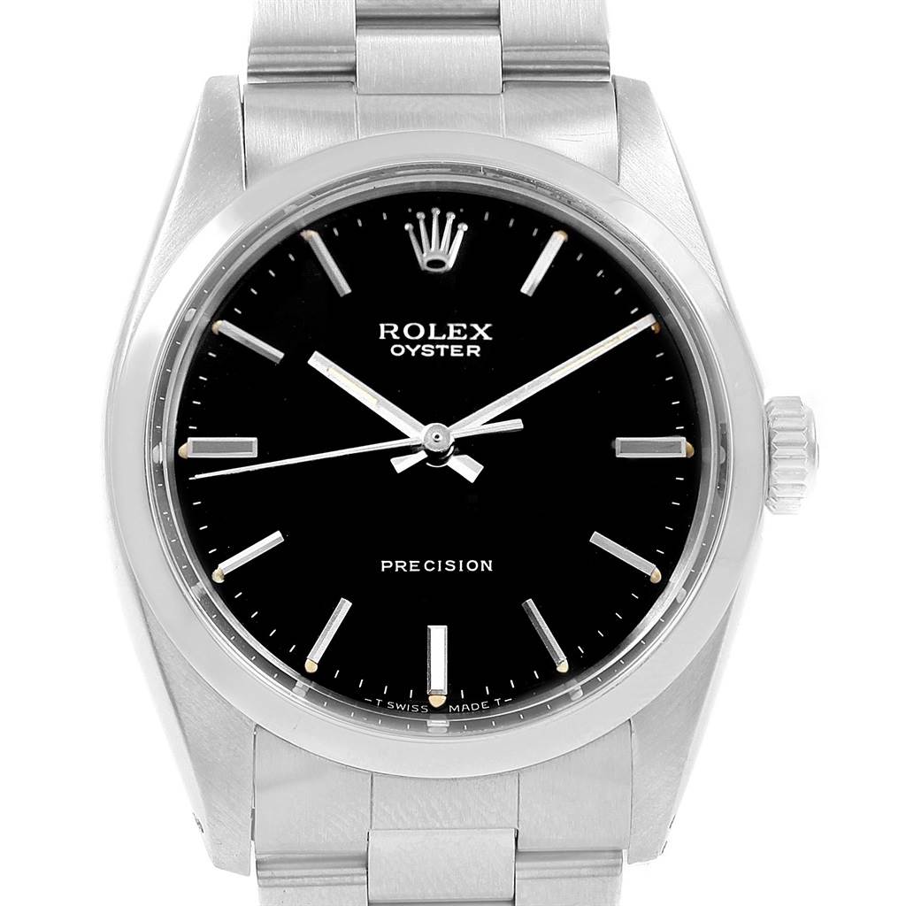 The Rolex Vintage Collection 6426 Men's Stainless Steel Black Dial 6426 Men's Stainless Steel Black Dial model watch is shown from the front, highlighting the dial, hands, crown, and part of the bracelet.