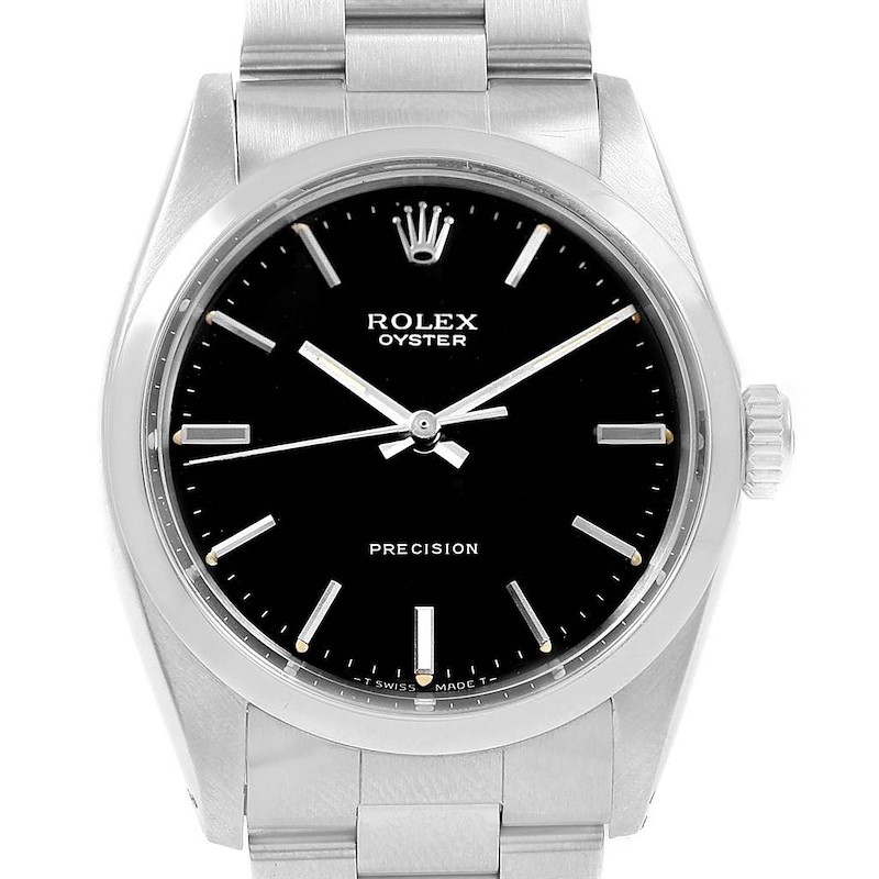 Rolex Precision Vintage Stainless Steel Black Dial Mens Watch 6426 SwissWatchExpo