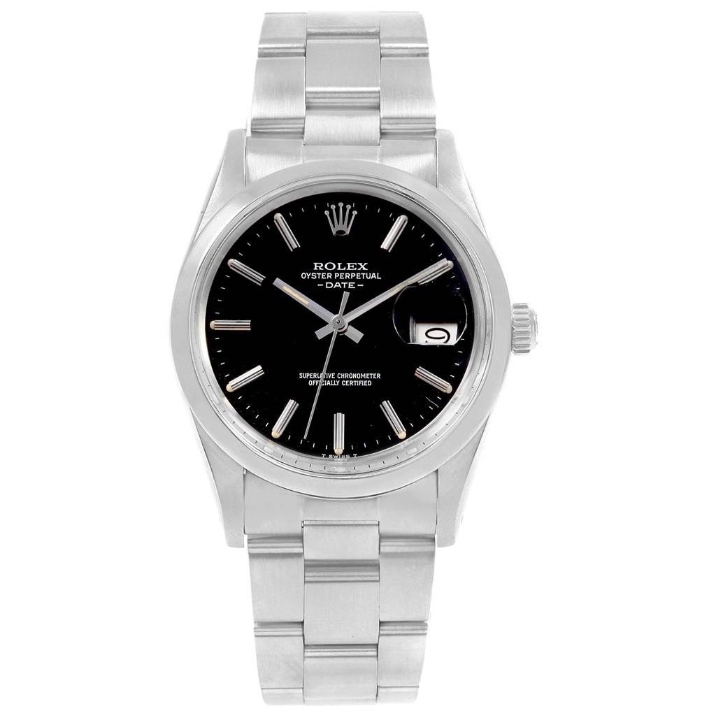 The Rolex Vintage Collection 15000 Men's Stainless Steel Black Dial 15000 Men's Stainless Steel Black Dial watch is shown from the front, highlighting its black dial, date function, and stainless steel bracelet.