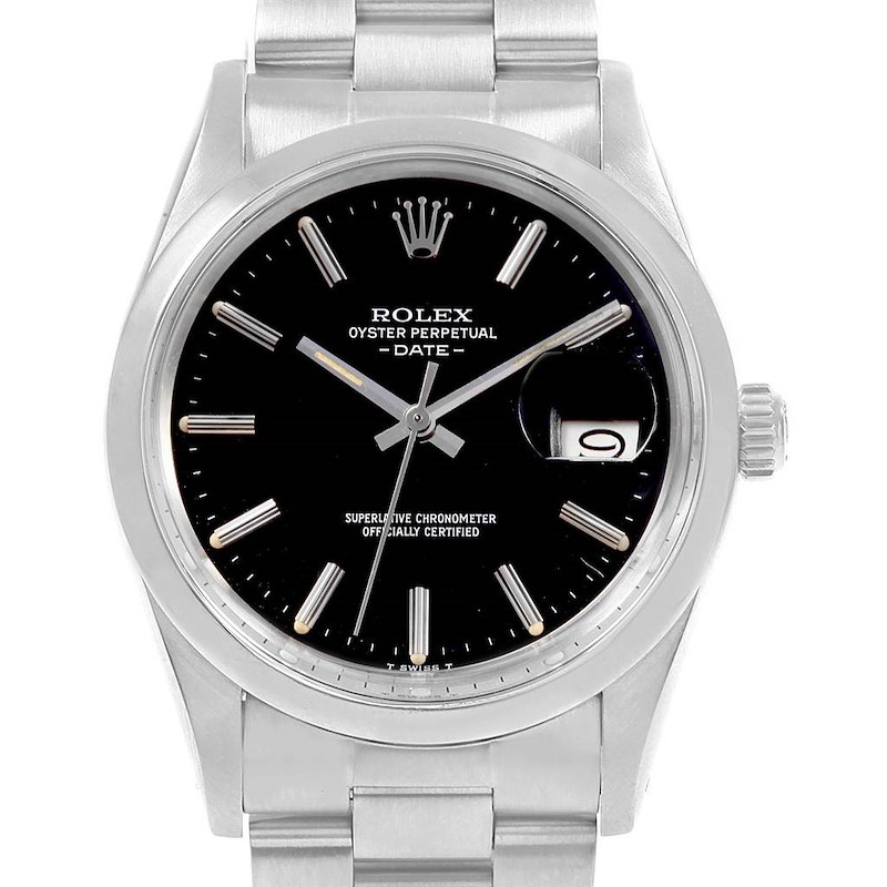 Rolex Date Black Dial Vintage Steel Mens Watch 15000 SwissWatchExpo
