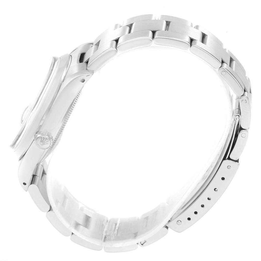 The image shows a side view of the Rolex Vintage Collection 15000 Men's Stainless Steel Black Dial 15000 Men's Stainless Steel Black Dial model, highlighting the bracelet and clasp.