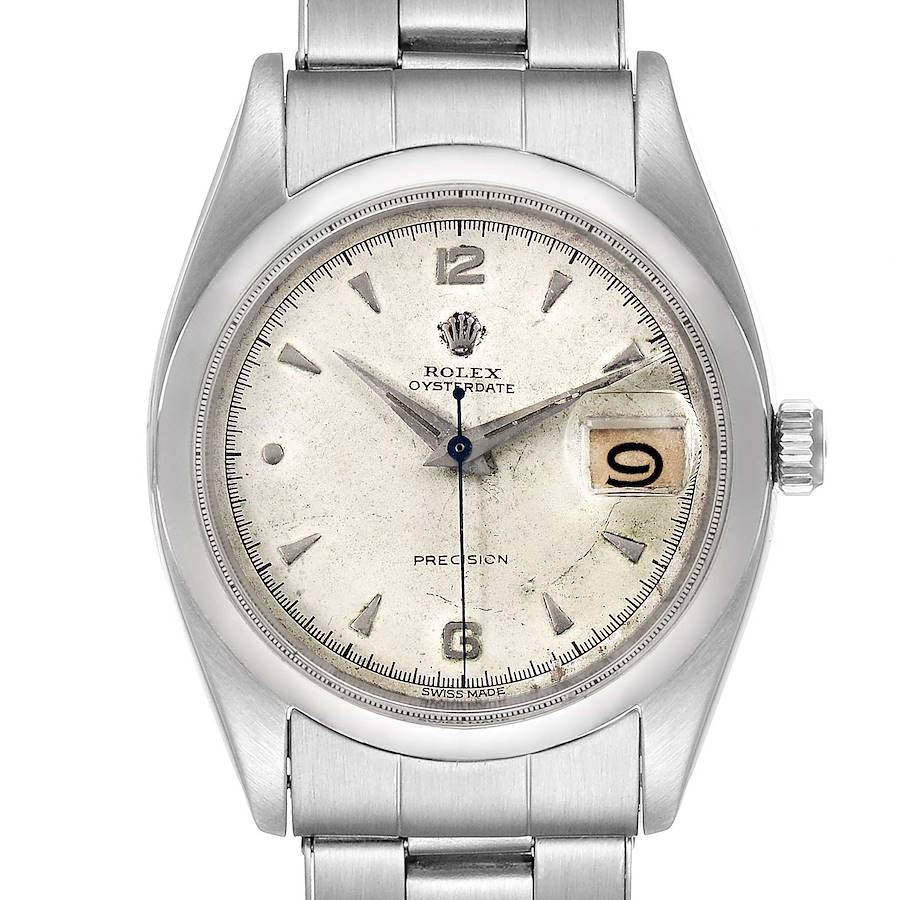 Rolex OysterDate Precision Smooth Bezel Steel Vintage Mens Watch 6494 SwissWatchExpo