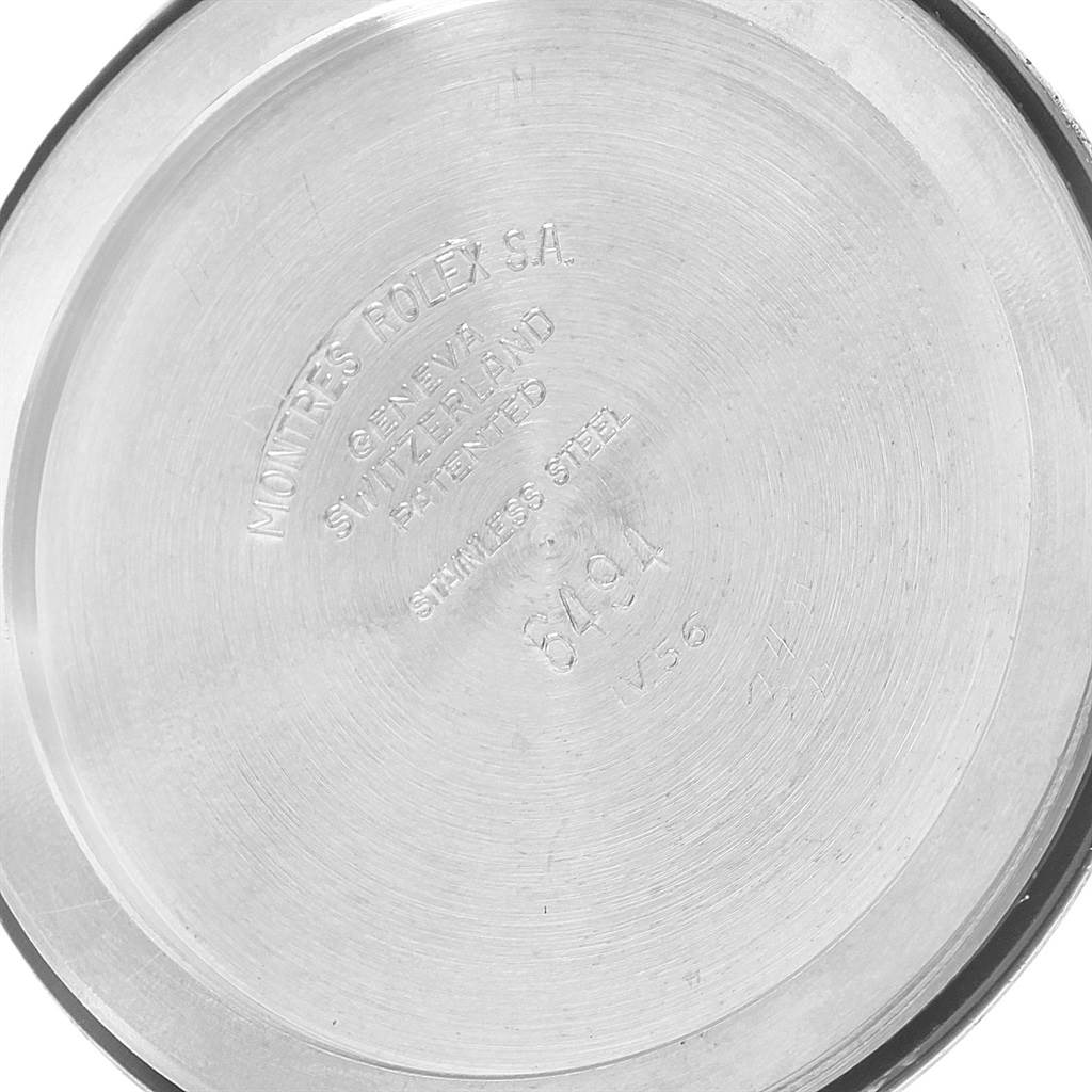 This is the interior of the case back of a Rolex Vintage Collection 6494 Men's Stainless Steel Silver Dial 6494 Men's Stainless Steel Silver Dial watch, showing engraved markings and model details.