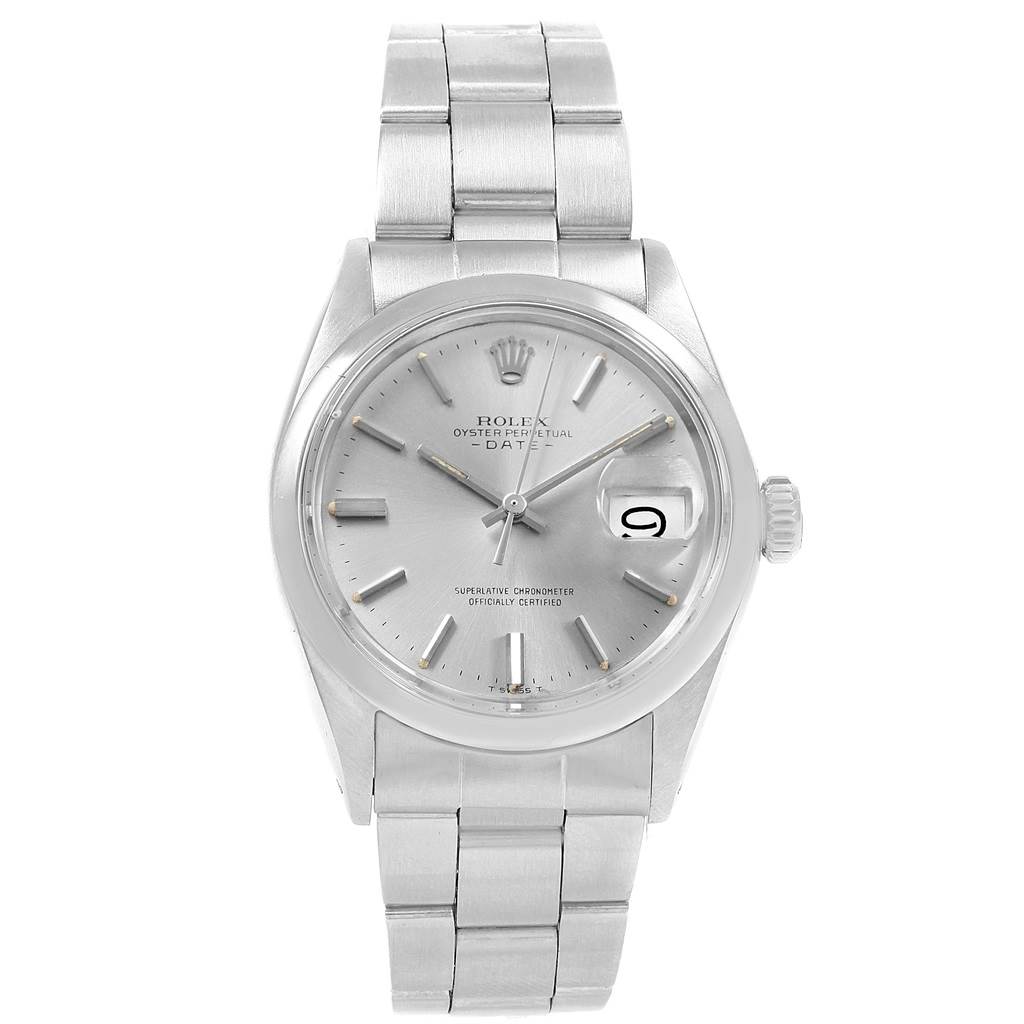 The image displays a front view of the Rolex Vintage Collection 15000 Men
s Stainless Steel Silver Dial 15000 Men
s Stainless Steel Silver Dial watch, showing the dial, case, bracelet, and crown.