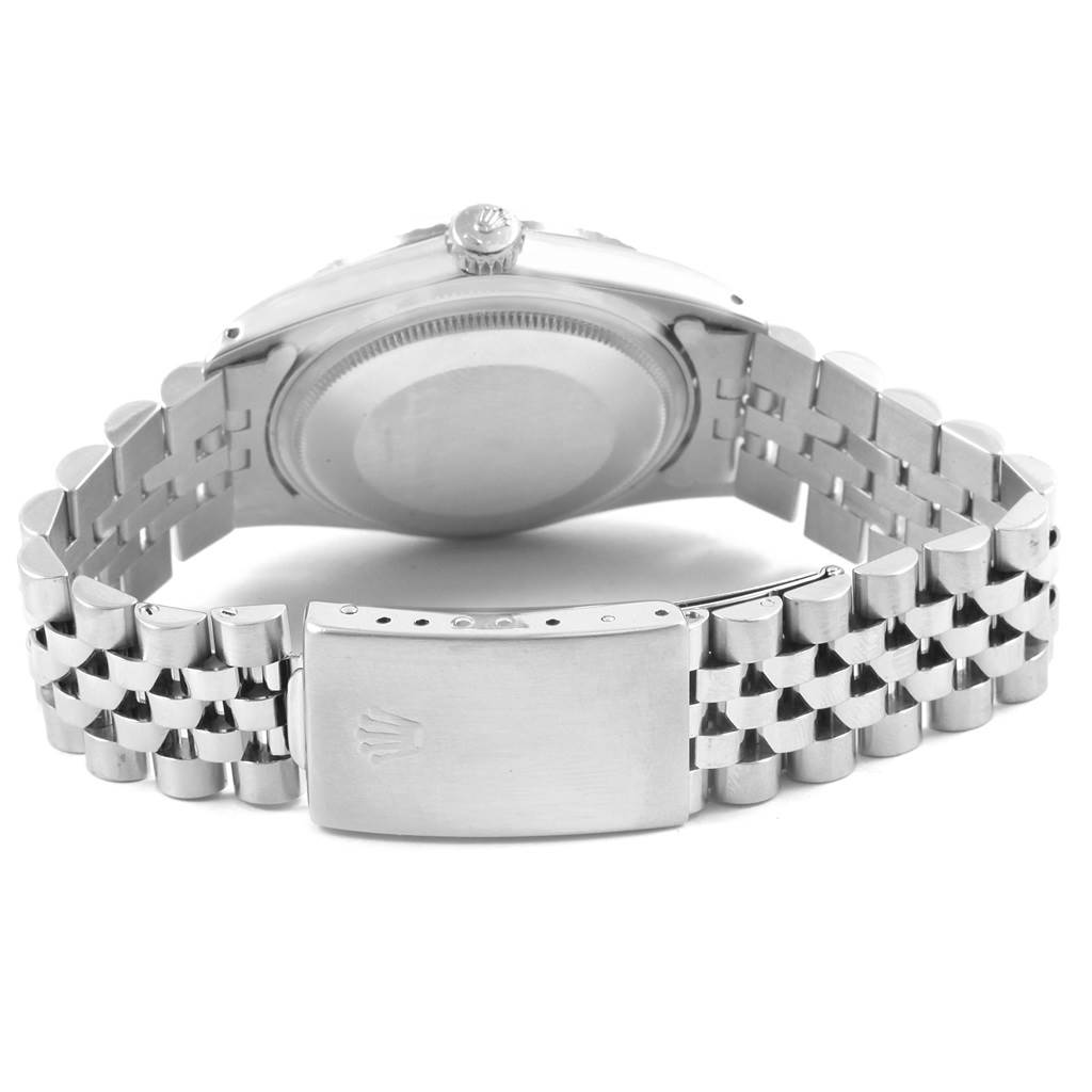 This image shows the back view of a Rolex Vintage Collection 16030 Men's Stainless Steel White Dial 16030 Men's Stainless Steel White Dial watch, including the case back and the stainless steel bracelet with clasp.