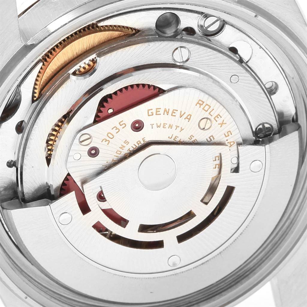 The image shows the movement and internal mechanics of the Rolex Vintage Collection 16030 Men's Stainless Steel White Dial 16030 Men's Stainless Steel White Dial model watch from a close-up angle.
