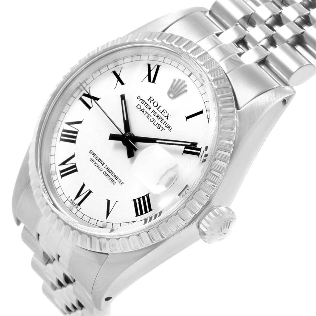 The watch, a Rolex Vintage Collection 16030 Men's Stainless Steel White Dial 16030 Men's Stainless Steel White Dial model, is shown at an angled view displaying the face, crown, bezel, and part of the bracelet.