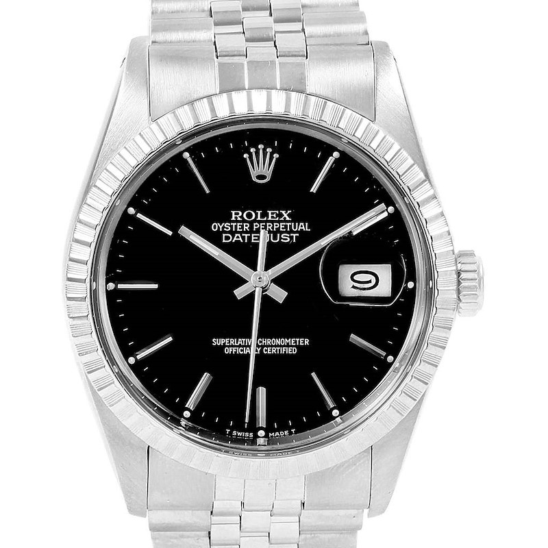 Rolex Datejust Vintage Black Dial Steel Mens Watch 16030 SwissWatchExpo
