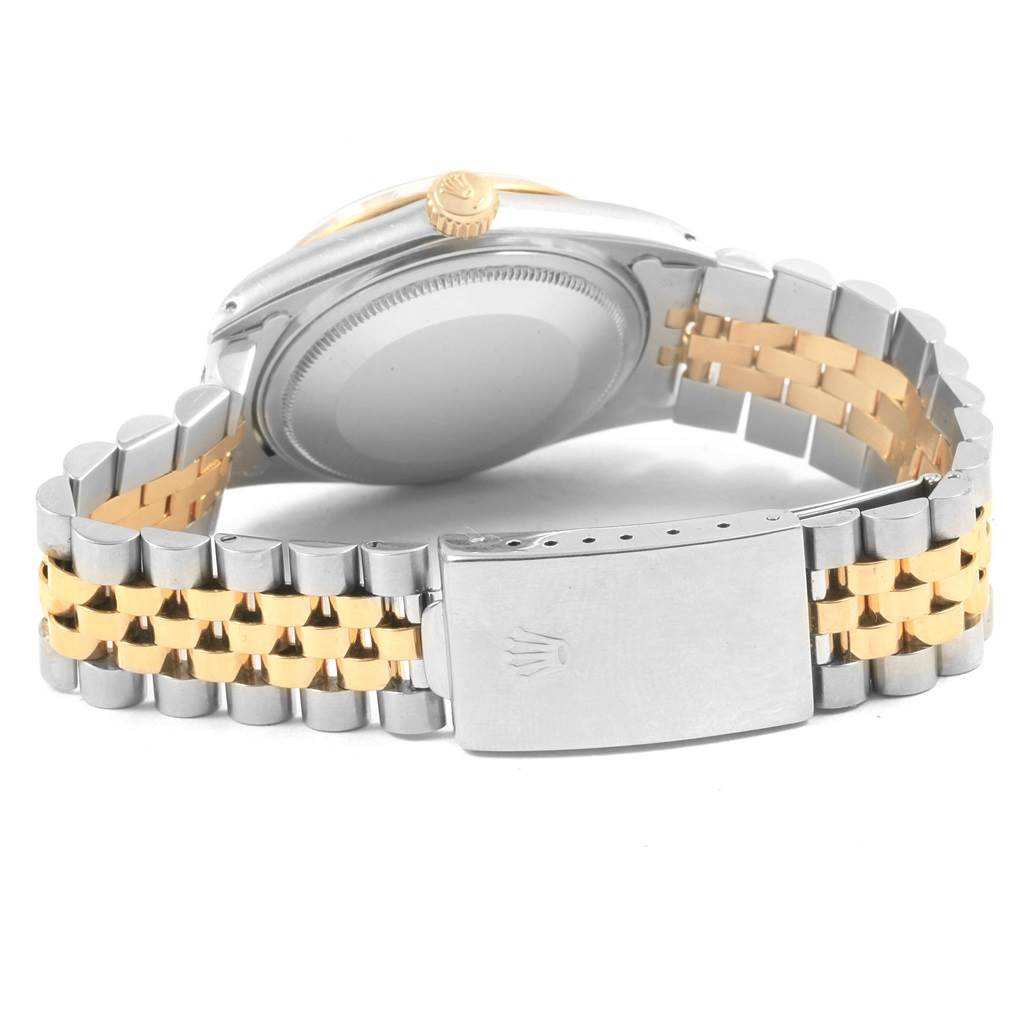 This image shows the back view of a Rolex Vintage Collection 16013 Men's Stainless Steel White Dial 16013 Men's Stainless Steel White Dial model, highlighting its two-tone bracelet and clasp.