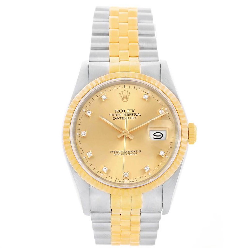Rolex Datejust 36mm Steel 18K Yellow Gold Diamond Watch 16013 SwissWatchExpo