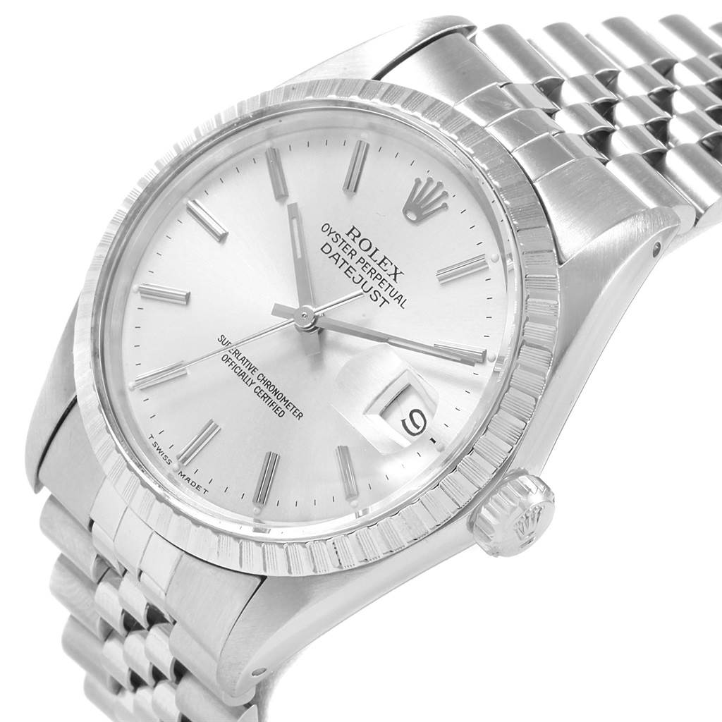 This is a Rolex Vintage Collection 16030 Men's Stainless Steel Silver Dial 16030 Men's Stainless Steel Silver Dial model viewed at an angle, showing the case, bezel, dial, crown, and part of the bracelet.