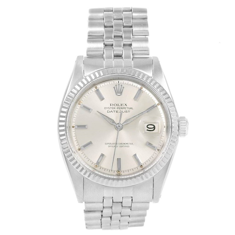 Rolex Datejust Steel 18K White Gold Baton Dial Vintage Mens Watch 1601 SwissWatchExpo