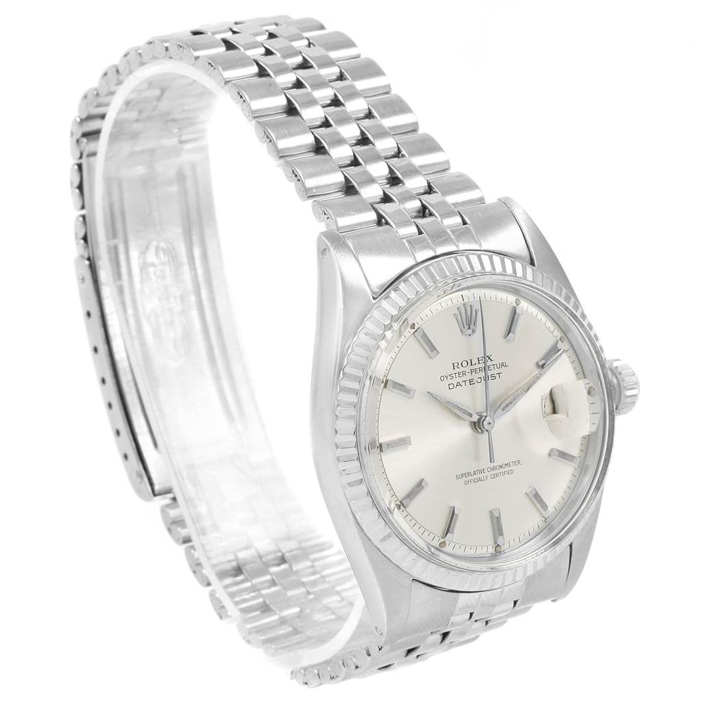 The image shows a front and right side angle of a Vintage Collection Rolex Datejust watch, highlighting its bracelet, dial, and case.