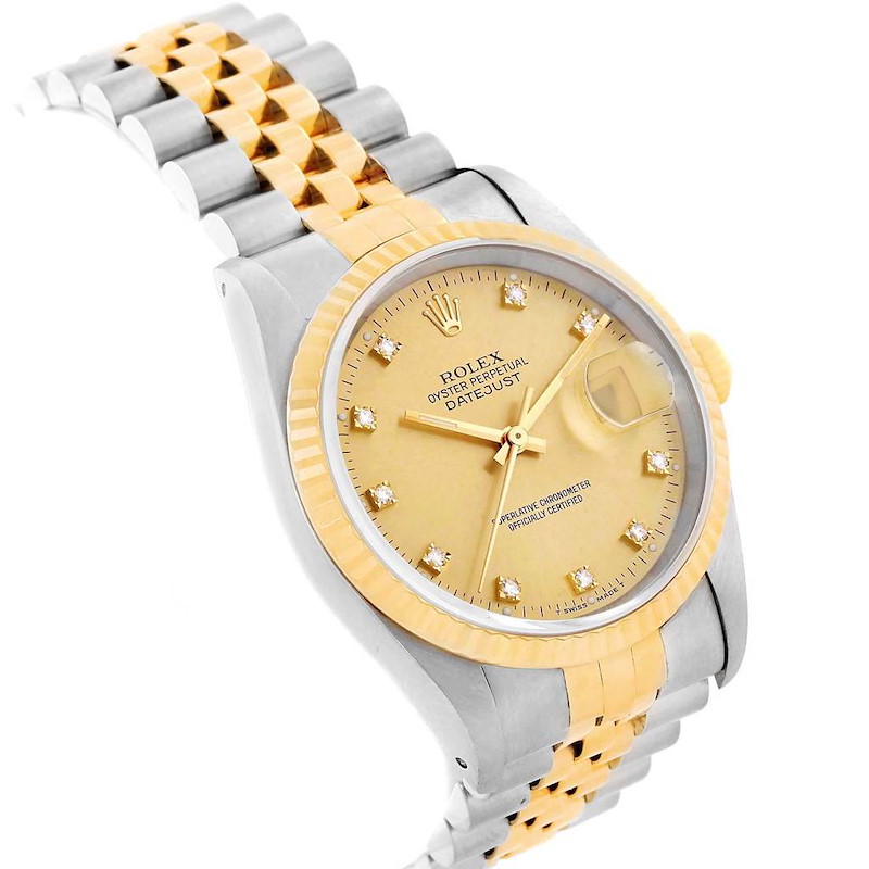 Rolex Datejust 36mm Steel 18K Yellow Gold Diamond Watch 16013 SwissWatchExpo