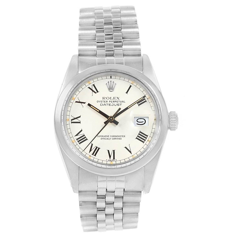 Rolex Datejust 36mm White Buckley Dial Steel Vintage Mens Watch 16000 SwissWatchExpo