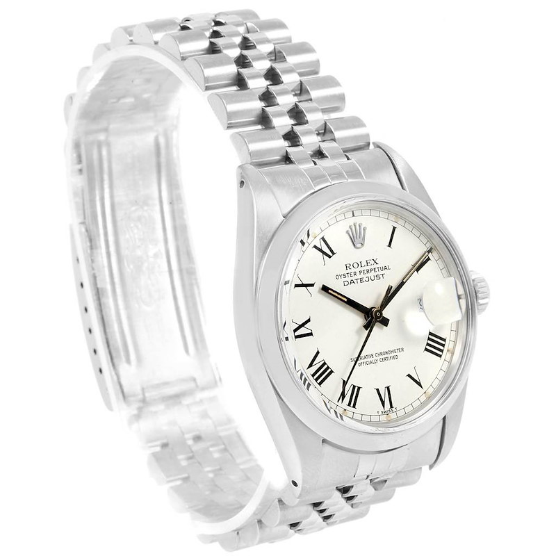 Rolex Datejust 36mm White Buckley Dial Steel Vintage Mens Watch 16000 SwissWatchExpo