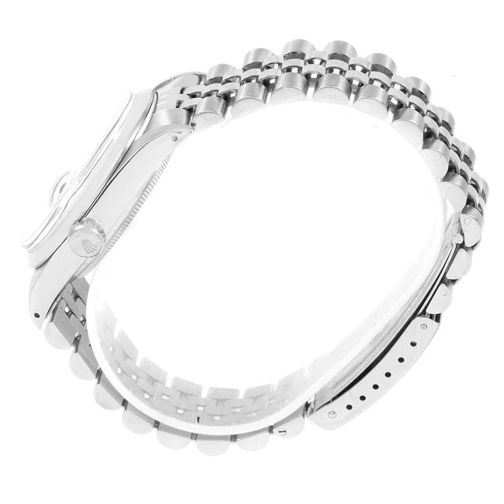 The image shows a Rolex Vintage Collection 16000 Men's Stainless Steel White Dial 16000 Men's Stainless Steel White Dial watch from a side angle, highlighting the case, crown, and metal bracelet.