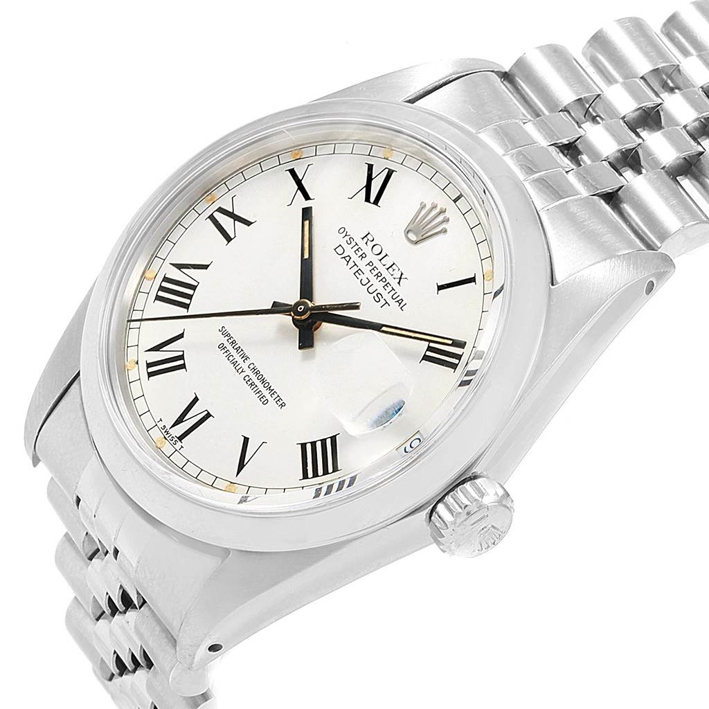 This Rolex Vintage Collection 16000 Men's Stainless Steel White Dial 16000 Men's Stainless Steel White Dial model is shown from a near-side angle, displaying the face, crown, and bracelet.