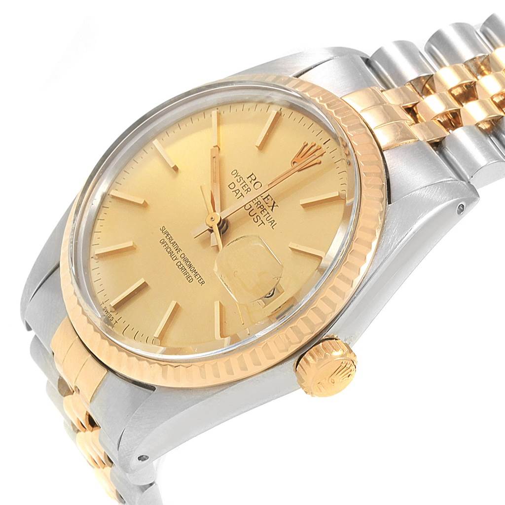 The image shows a close-up, angled view of the Rolex Vintage Collection 16013 Men's Stainless Steel Champagne Dial 16013 Men's Stainless Steel Champagne Dial watch, highlighting the dial, bezel, crown, and part of the bracelet.