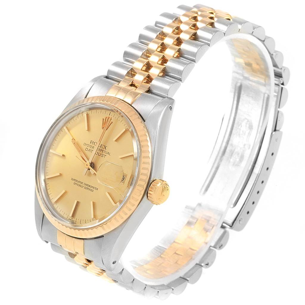 The Rolex Vintage Collection 16013 Men's Stainless Steel Champagne Dial 16013 Men's Stainless Steel Champagne Dial model is shown at an angled view, displaying its dual-tone bracelet, dial, crown, and bezel.