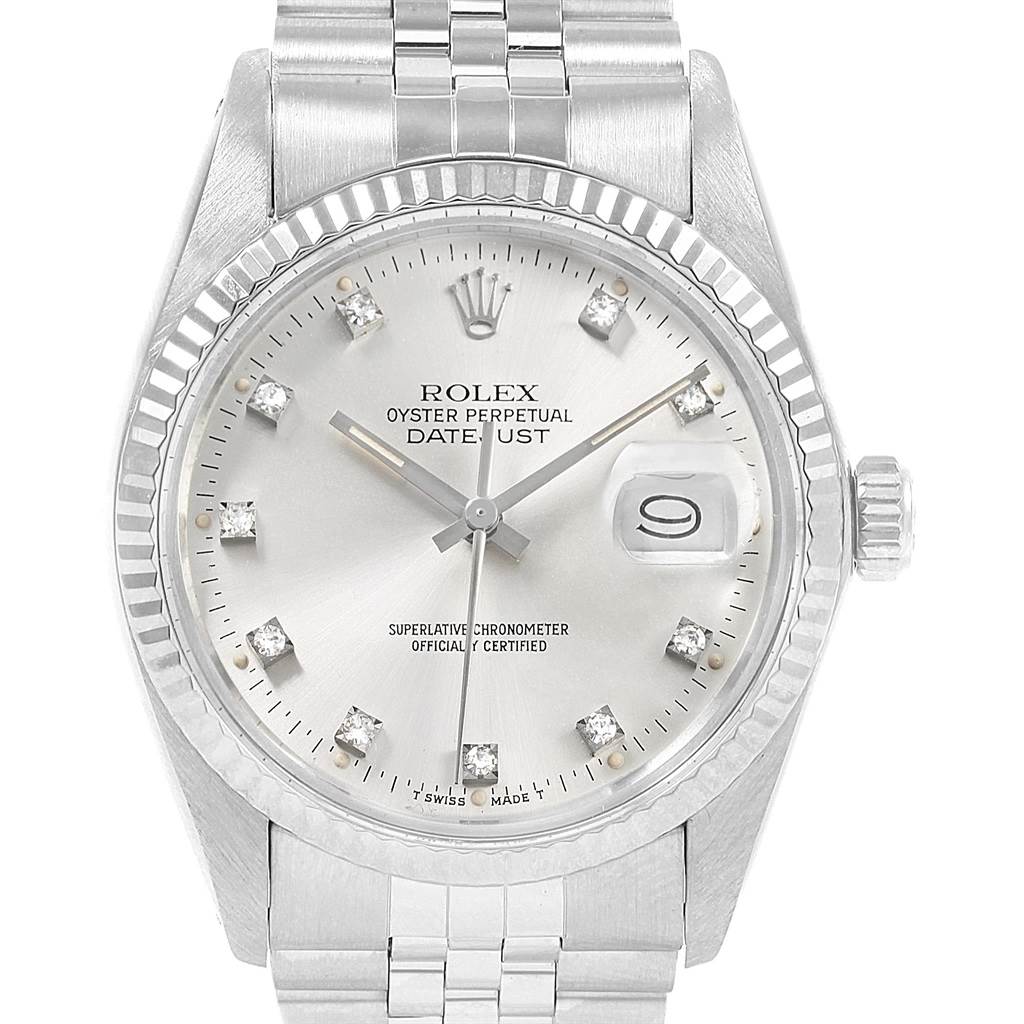 This Rolex Vintage Collection 16014 Men's Stainless Steel Silver Dial 16014 Men's Stainless Steel Silver Dial model watch is shown from the front, displaying the dial, date window, crown, and bracelet.
