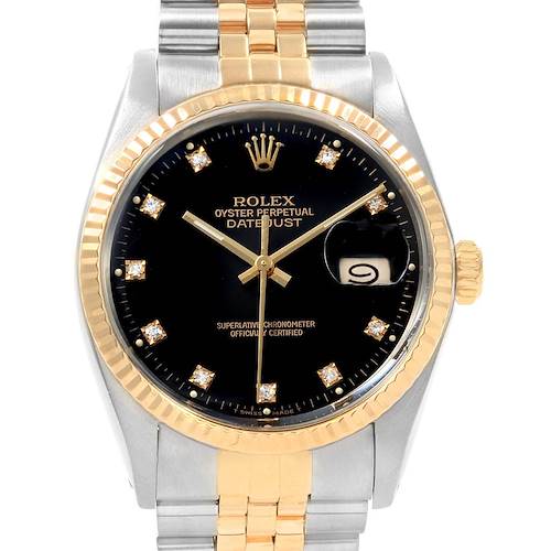 Photo of Rolex Datejust 36 Steel Yellow Gold Black Diamond Dial Mens Watch 16013