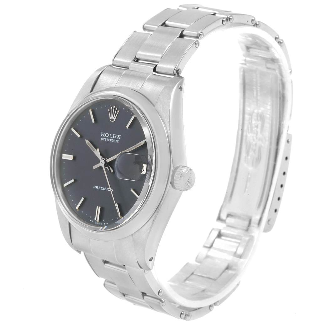 The image shows a side angle of the Rolex Vintage Collection 6694 Men's Stainless Steel Grey Dial 6694 Men's Stainless Steel Grey Dial watch, highlighting its face, bezel, crown, and part of the band.