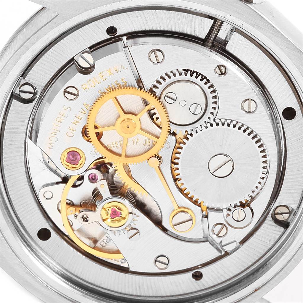 This image shows the inner mechanical components of a Rolex Vintage Collection 6694 Men's Stainless Steel Grey Dial 6694 Men's Stainless Steel Grey Dial watch viewed from the back.