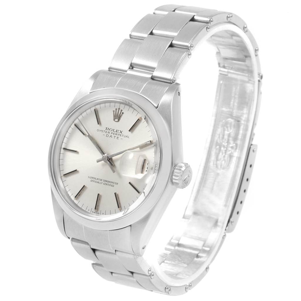 The image shows a front-side angle of the Rolex Vintage Collection 1500 Men's Stainless Steel Silver Dial 1500 Men's Stainless Steel Silver Dial model, highlighting the watch face, crown, and bracelet.
