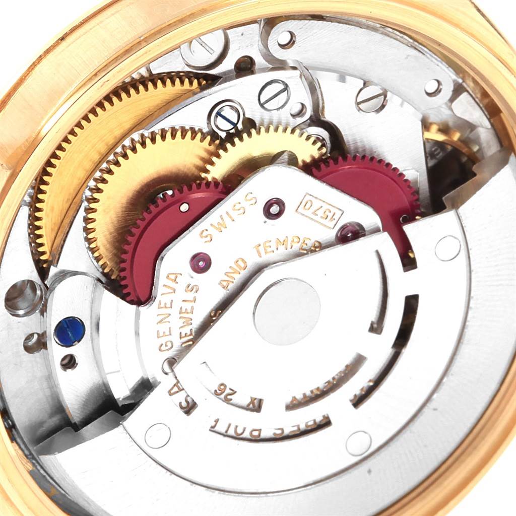 This image shows a detailed view of the movement mechanism inside the Vintage Collection model by Rolex.