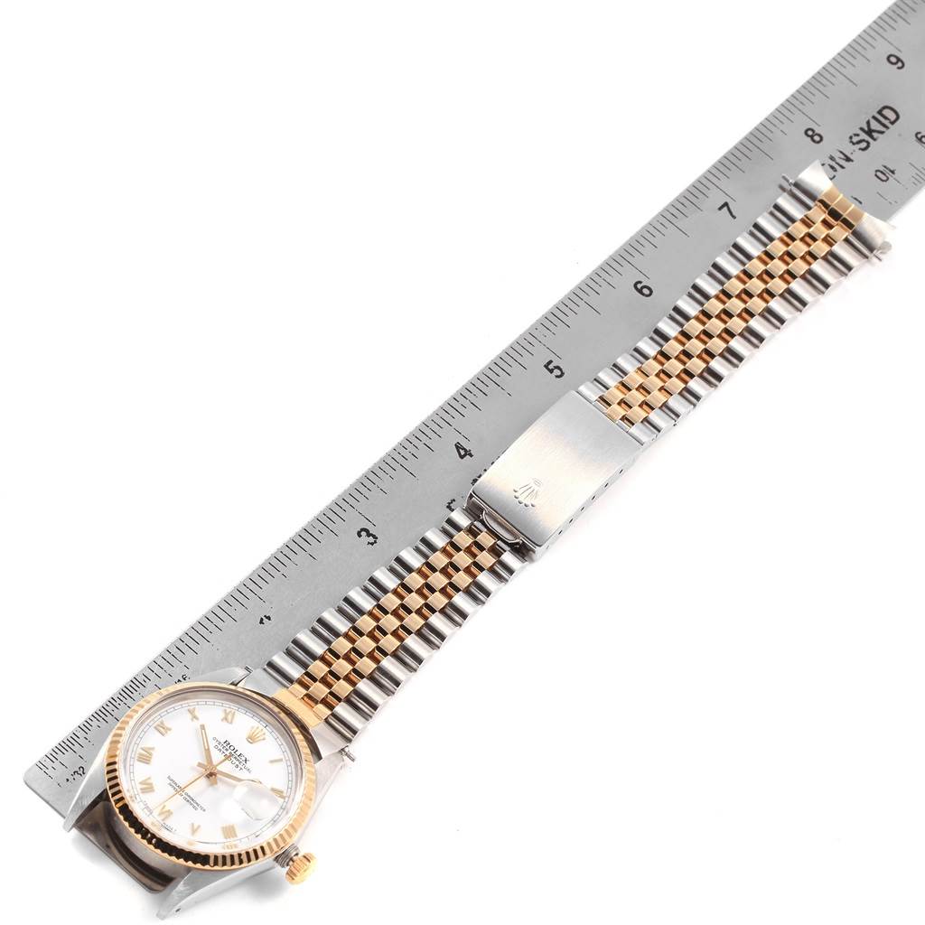 The image shows a Rolex Vintage Collection 16013 Men's Stainless Steel White Dial 16013 Men's Stainless Steel White Dial watch laid flat, with a ruler beside it for measurement.