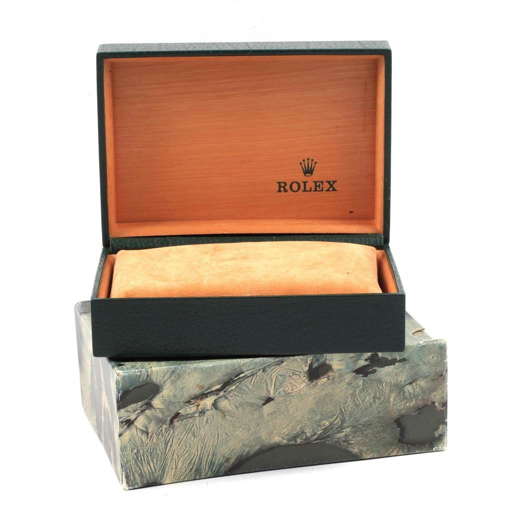 This image shows an open Rolex box from the Vintage Collection model, with no watch visible inside.
