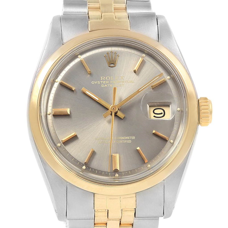 Rolex Datejust Steel Yellow Gold Grey Dial Vintage Mens Watch 1601 SwissWatchExpo