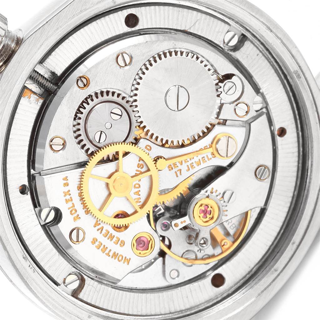 The image shows the internal mechanical movement of the Rolex Vintage Collection 6694 Men
s Stainless Steel Silver Dial 6694 Men
s Stainless Steel Silver Dial model watch from a top-down angle.