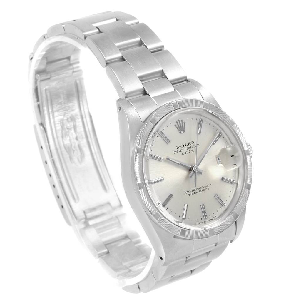 The Rolex Vintage Collection 15010 Men's Stainless Steel Silver Dial 15010 Men's Stainless Steel Silver Dial model is shown at a slight angle, showcasing its face, bezel, and metallic bracelet.