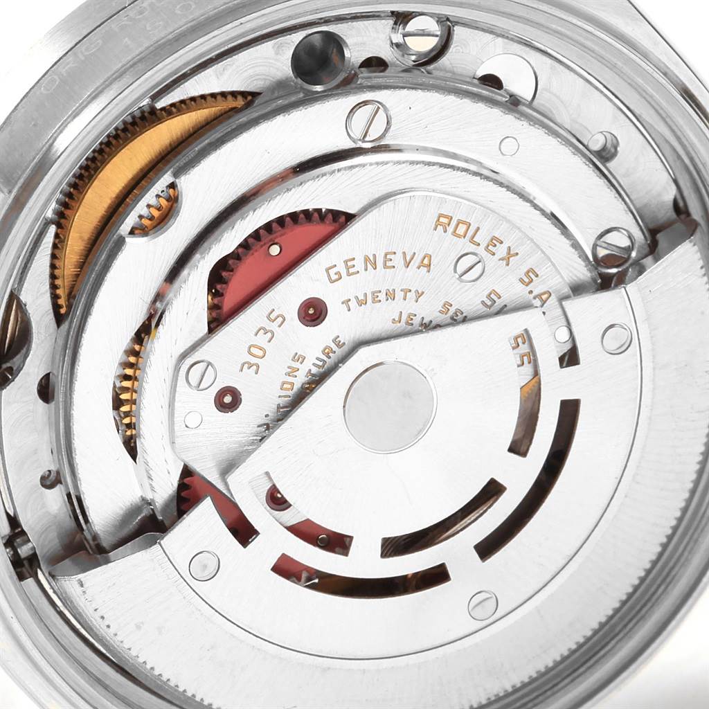 The image shows the internal mechanics and movement of the Rolex Vintage Collection 15010 Men's Stainless Steel Silver Dial 15010 Men's Stainless Steel Silver Dial model watch from a close-up angle.