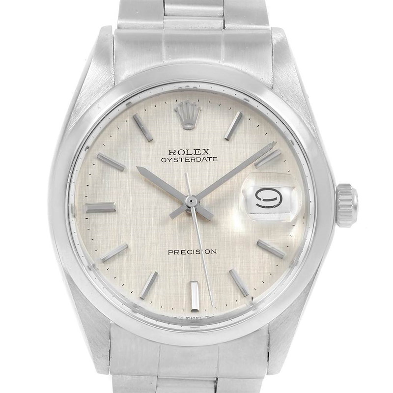 Rolex OysterDate Precision Silver Linen Steel Vintage Mens Watch 6694 SwissWatchExpo