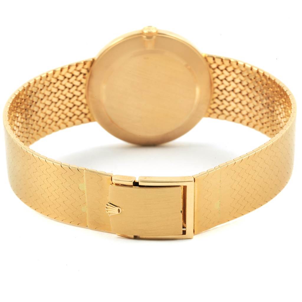 This image shows the back of the Rolex Vintage Collection 4309 Men
s Yellow Gold Champagne Dial 4309 Men
s Yellow Gold Champagne Dial model watch, highlighting the clasp and bracelet.