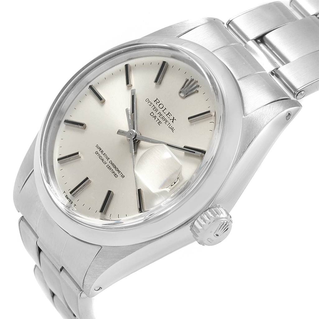 The Rolex Vintage Collection 1500 Men
s Stainless Steel Silver Dial 1500 Men
s Stainless Steel Silver Dial watch is shown at an angled view displaying its face, crown, and part of the bracelet.