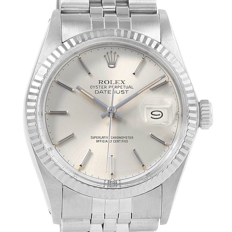 Rolex Datejust Vintage Steel White Gold Fluted Bezel Mens Watch 16014 SwissWatchExpo
