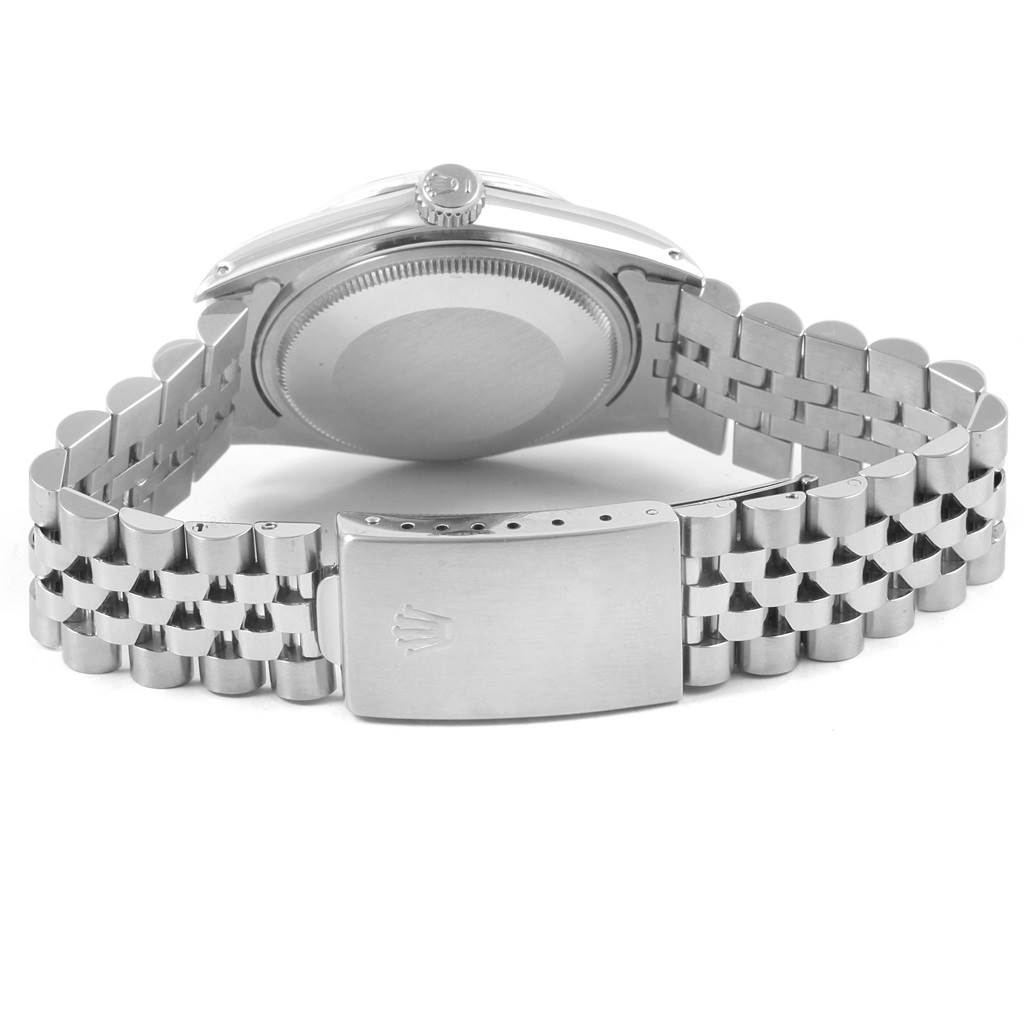 This image shows the back case, crown, and bracelet with the clasp of the Rolex Vintage Collection 16014 Men's Stainless Steel Silver Dial 16014 Men's Stainless Steel Silver Dial watch.