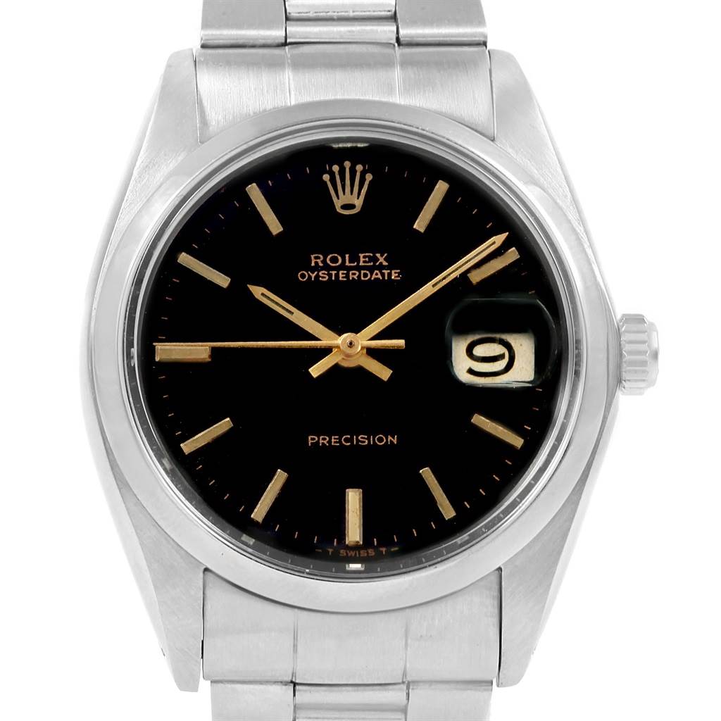 The image shows a Rolex Vintage Collection 6694 Men's Stainless Steel Black Dial 6694 Men's Stainless Steel Black Dial watch, featuring its dial, hands, crown, and bracelet, viewed from the front.