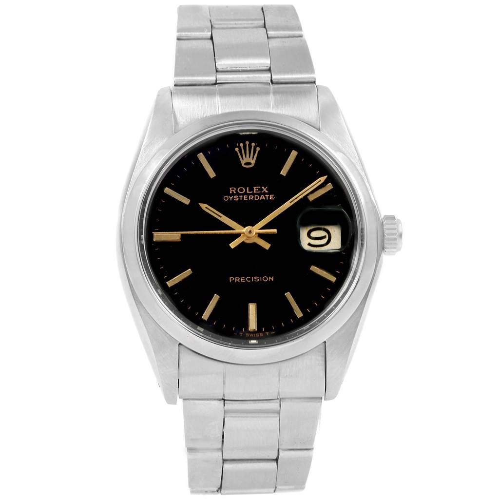 The image shows a front view of the Rolex Oysterdate Precision watch from the Vintage Collection, displaying its dial, bezel, and bracelet.