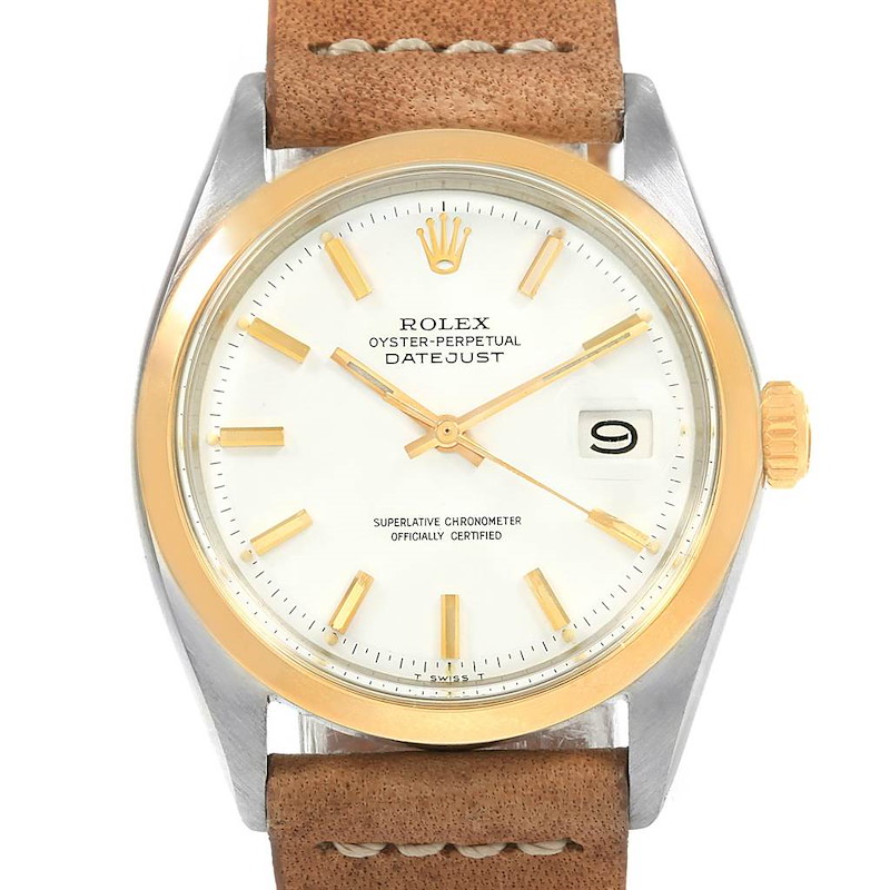 Rolex Date Vintage Steel Yellow Gold White Dial Mens Watch 1600 SwissWatchExpo